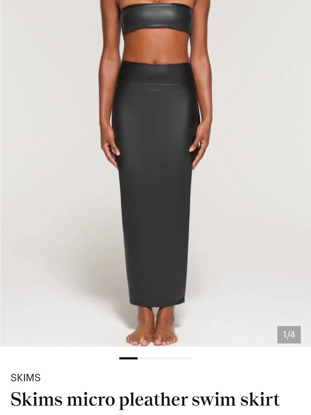 SKIMS Black Micro Pleather Maxi Swim Skirt